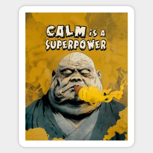 Puff Sumo: Calm is a Superpower with smoky burnt orange smoke Sticker